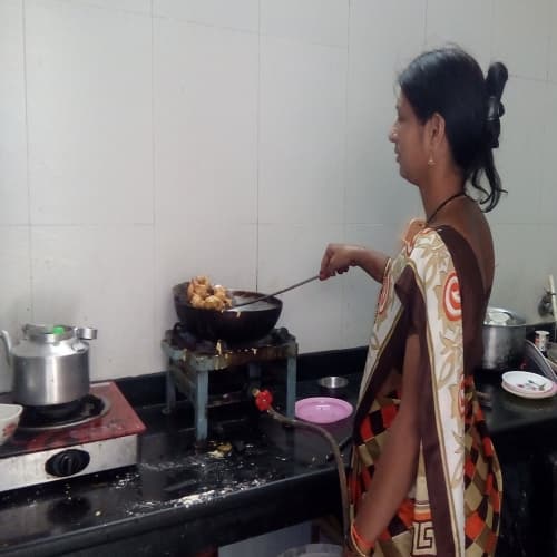Food being freshly prepared in the canteen kitchen
